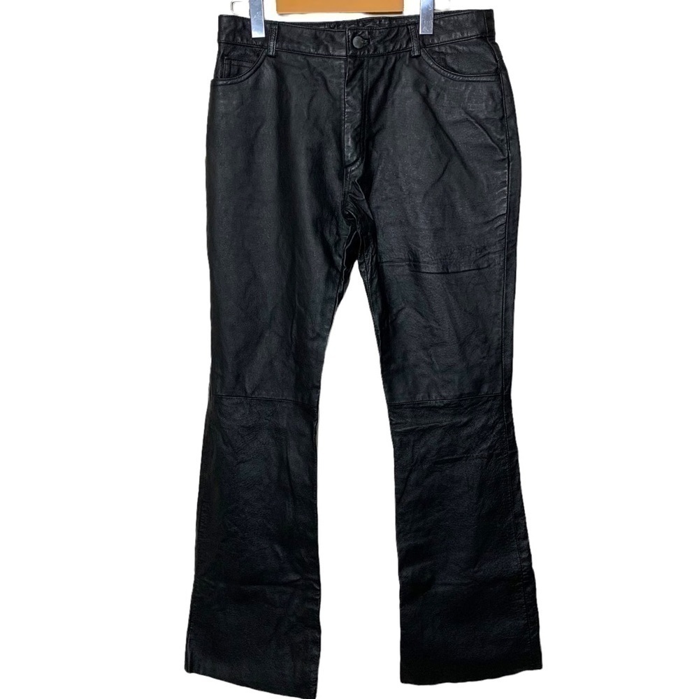 Fairweather Black Genuine Leather Pant Size 10 Motocycle Jeans Style Flare Leg